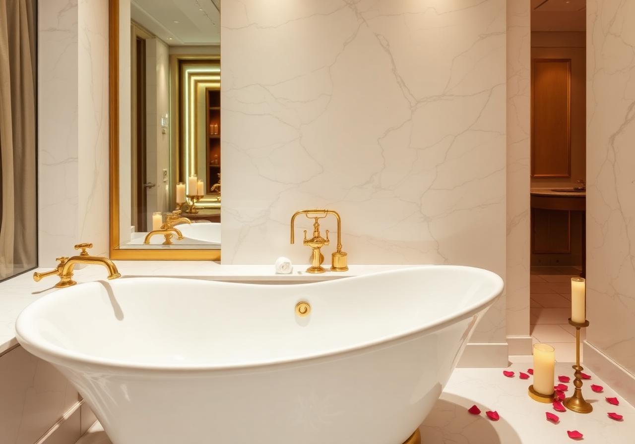 Eleganckа łazienka apartamentu ze złotymi detalami